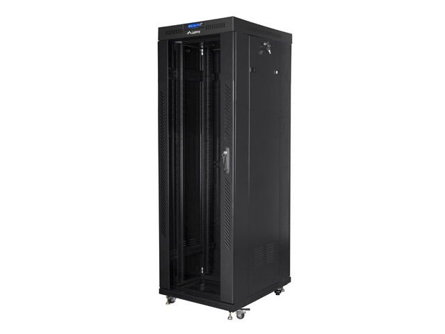 Lanberg FF01-6837-12BL 19" 37U SZÉL:600mm MÉLY:800mm MAG:1876mm lapraszerelt LCD üvegajtós fekete rack szekrény