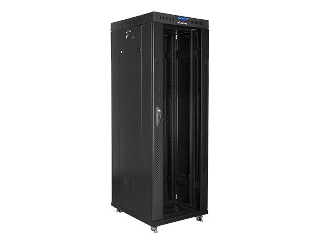 Lanberg FF01-6837-12BL 19" 37U SZÉL:600mm MÉLY:800mm MAG:1876mm lapraszerelt LCD üvegajtós fekete rack szekrény
