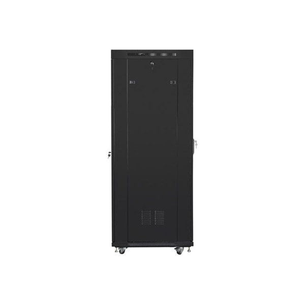 Lanberg FF01-6837-12BL 19" 37U SZÉL:600mm MÉLY:800mm MAG:1876mm lapraszerelt LCD üvegajtós fekete rack szekrény