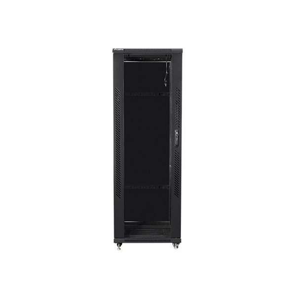Lanberg FF01-6837-12B 19" 37U SZÉL:600mm MÉLY:800mm MAG:1826mm lapraszerelt üvegajtós fekete rack szekrény