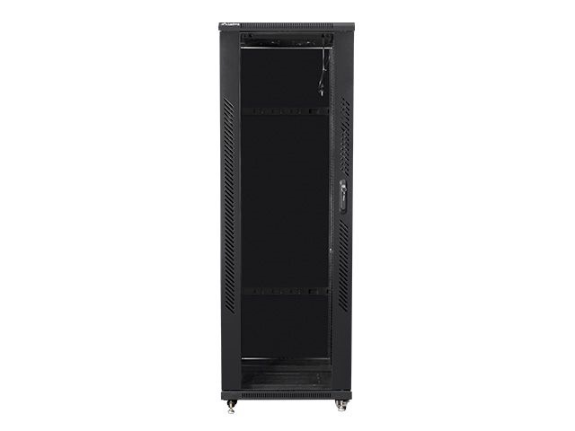 Lanberg FF01-6837-12B 19" 37U SZÉL:600mm MÉLY:800mm MAG:1826mm lapraszerelt üvegajtós fekete rack szekrény