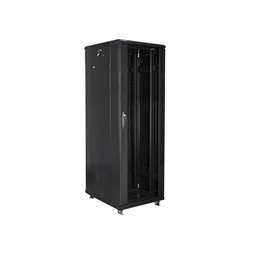 Lanberg FF01-6837-12B 19" 37U SZÉL:600mm MÉLY:800mm MAG:1826mm lapraszerelt üvegajtós fekete rack szekrény