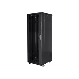 Lanberg FF01-6837-12B 19" 37U SZÉL:600mm MÉLY:800mm MAG:1826mm lapraszerelt üvegajtós fekete rack szekrény