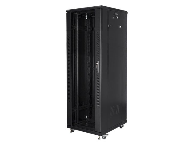 Lanberg FF01-6837-12B 19" 37U SZÉL:600mm MÉLY:800mm MAG:1826mm lapraszerelt üvegajtós fekete rack szekrény