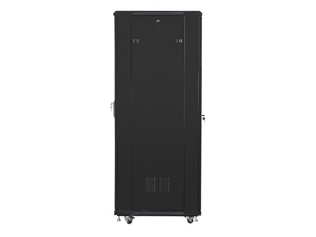 Lanberg FF01-6837-12B 19" 37U SZÉL:600mm MÉLY:800mm MAG:1826mm lapraszerelt üvegajtós fekete rack szekrény