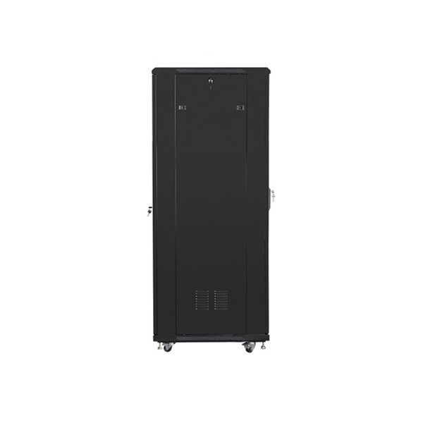 Lanberg FF01-6837-12B 19" 37U SZÉL:600mm MÉLY:800mm MAG:1826mm lapraszerelt üvegajtós fekete rack szekrény