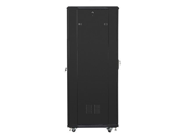 Lanberg FF01-6837-12B 19" 37U SZÉL:600mm MÉLY:800mm MAG:1826mm lapraszerelt üvegajtós fekete rack szekrény