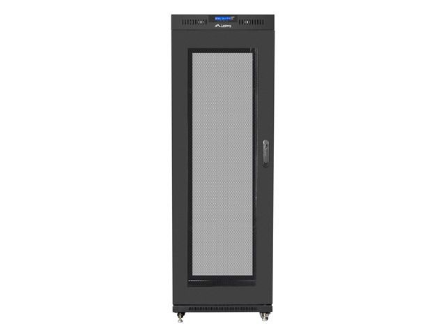 Lanberg FF01-6837-23BL 19" 37U SZÉL:600mm MÉLY:800mm MAG:1876mm lapraszerelt LCD hálós fémajtós fekete rack szekrény