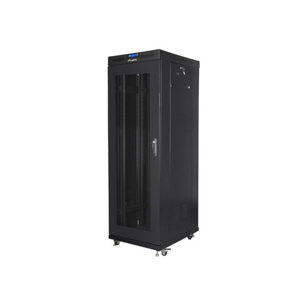 Lanberg FF01-6837-23BL 19" 37U SZÉL:600mm MÉLY:800mm MAG:1876mm lapraszerelt LCD hálós fémajtós fekete rack szekrény