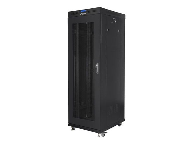 Lanberg FF01-6837-23BL 19" 37U SZÉL:600mm MÉLY:800mm MAG:1876mm lapraszerelt LCD hálós fémajtós fekete rack szekrény