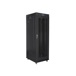 Lanberg FF01-6837-23BL 19" 37U SZÉL:600mm MÉLY:800mm MAG:1876mm lapraszerelt LCD hálós fémajtós fekete rack szekrény