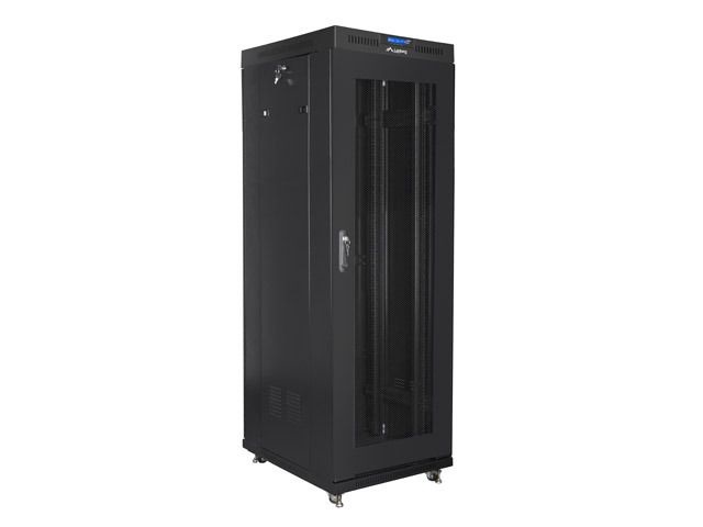 Lanberg FF01-6837-23BL 19" 37U SZÉL:600mm MÉLY:800mm MAG:1876mm lapraszerelt LCD hálós fémajtós fekete rack szekrény