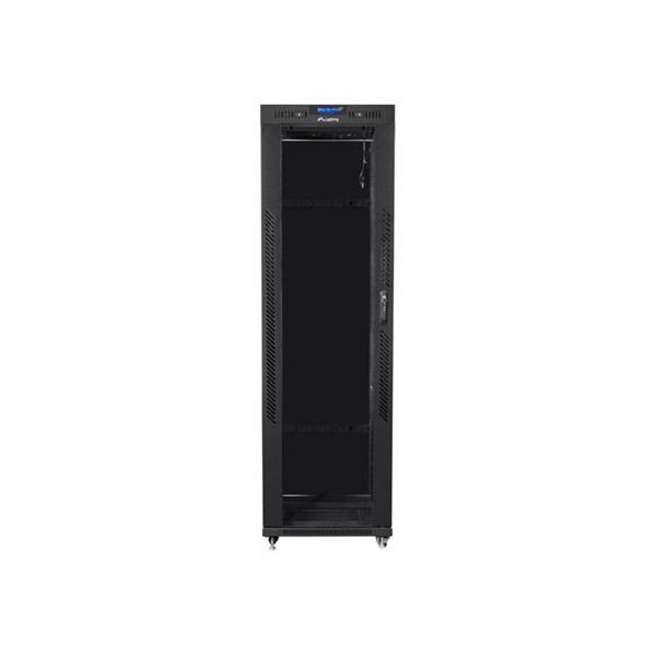 Lanberg FF01-6842-12BL 19" 42U SZÉL:600mm MÉLY:800mm MAG:2097mm lapraszerelt LCD üvegajtós fekete rack szekrény