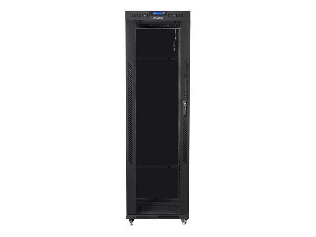 Lanberg FF01-6842-12BL 19" 42U SZÉL:600mm MÉLY:800mm MAG:2097mm lapraszerelt LCD üvegajtós fekete rack szekrény