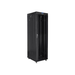Lanberg FF01-6842-12BL 19" 42U SZÉL:600mm MÉLY:800mm MAG:2097mm lapraszerelt LCD üvegajtós fekete rack szekrény