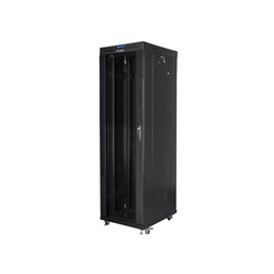 Lanberg FF01-6842-12BL 19" 42U SZÉL:600mm MÉLY:800mm MAG:2097mm lapraszerelt LCD üvegajtós fekete rack szekrény
