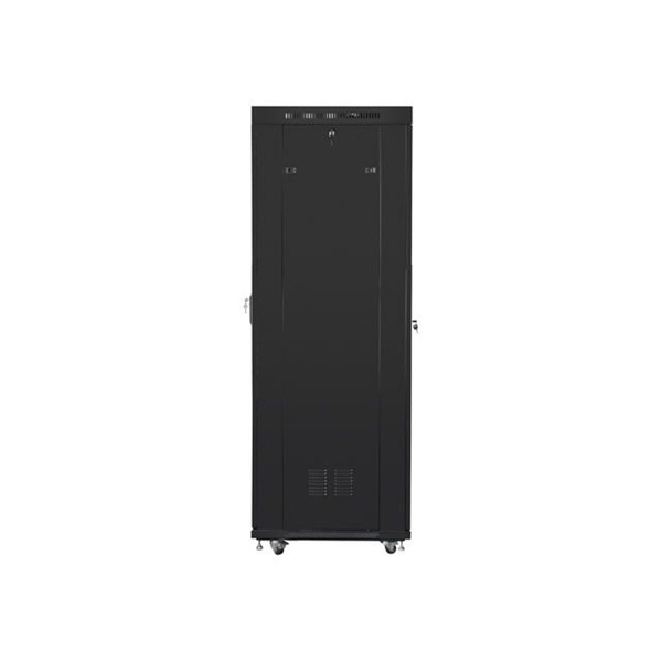 Lanberg FF01-6842-12BL 19" 42U SZÉL:600mm MÉLY:800mm MAG:2097mm lapraszerelt LCD üvegajtós fekete rack szekrény