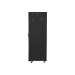 Lanberg FF01-6842-12BL 19" 42U SZÉL:600mm MÉLY:800mm MAG:2097mm lapraszerelt LCD üvegajtós fekete rack szekrény