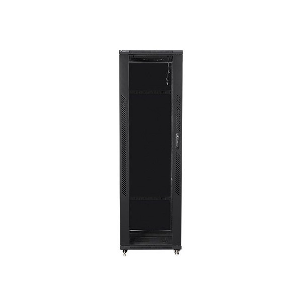 Lanberg FF01-6842-12B 19" 42U SZÉL:600mm MÉLY:800mm MAG:2047mm lapraszerelt üvegajtós fekete rack szekrény