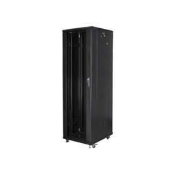 Lanberg FF01-6842-12B 19" 42U SZÉL:600mm MÉLY:800mm MAG:2047mm lapraszerelt üvegajtós fekete rack szekrény