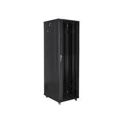 Lanberg FF01-6842-12B 19" 42U SZÉL:600mm MÉLY:800mm MAG:2047mm lapraszerelt üvegajtós fekete rack szekrény