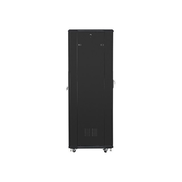 Lanberg FF01-6842-12B 19" 42U SZÉL:600mm MÉLY:800mm MAG:2047mm lapraszerelt üvegajtós fekete rack szekrény