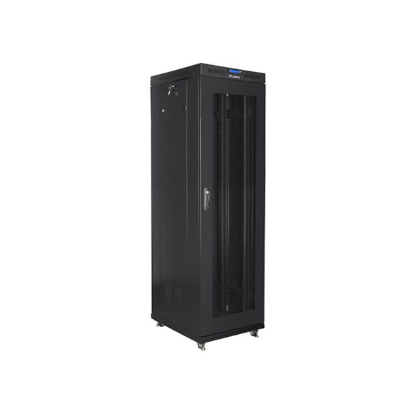 Lanberg FF01-6842-23BL 19" 42U SZÉL:600mm MÉLY:800mm MAG:2097mm lapraszerelt LCD hálós fémajtós fekete rack szekrény