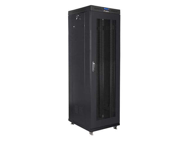 Lanberg FF01-6842-23BL 19" 42U SZÉL:600mm MÉLY:800mm MAG:2097mm lapraszerelt LCD hálós fémajtós fekete rack szekrény
