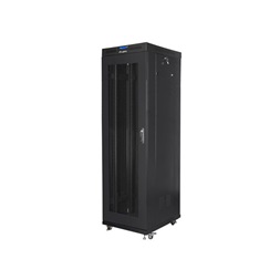 Lanberg FF01-6842-23BL 19" 42U SZÉL:600mm MÉLY:800mm MAG:2097mm lapraszerelt LCD hálós fémajtós fekete rack szekrény