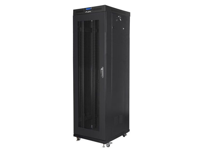 Lanberg FF01-6842-23BL 19" 42U SZÉL:600mm MÉLY:800mm MAG:2097mm lapraszerelt LCD hálós fémajtós fekete rack szekrény