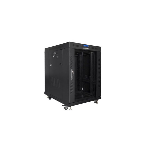 Lanberg FF01-8015-12BL 19" 15U SZÉL:800mm MÉLY:1000mm MAG:905mm lapraszerelt LCD üvegajtós fekete rack szekrény