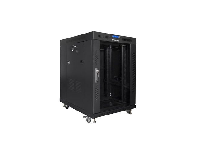 Lanberg FF01-8015-12BL 19" 15U SZÉL:800mm MÉLY:1000mm MAG:905mm lapraszerelt LCD üvegajtós fekete rack szekrény