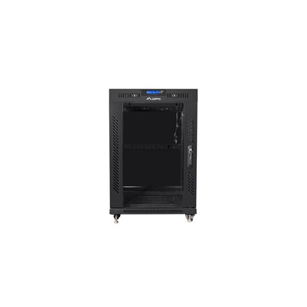 Lanberg FF01-8015-12BL 19" 15U SZÉL:800mm MÉLY:1000mm MAG:905mm lapraszerelt LCD üvegajtós fekete rack szekrény