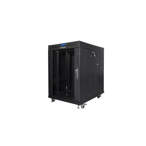 Lanberg FF01-8015-12BL 19" 15U SZÉL:800mm MÉLY:1000mm MAG:905mm lapraszerelt LCD üvegajtós fekete rack szekrény