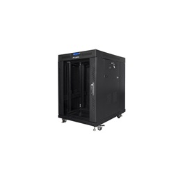Lanberg FF01-8015-12BL 19" 15U SZÉL:800mm MÉLY:1000mm MAG:905mm lapraszerelt LCD üvegajtós fekete rack szekrény
