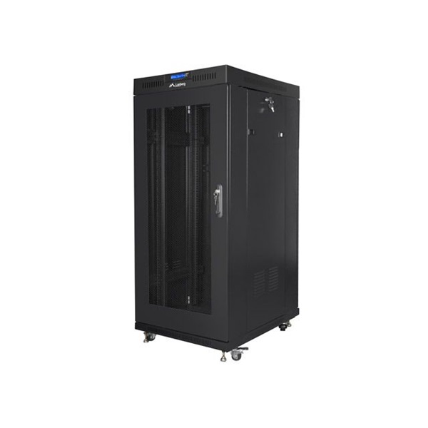 Lanberg FF01-8015-23BL 19" 15U SZÉL:800mm MÉLY:1000mm MAG:905mm lapraszerelt LCD hálós fémajtós fekete rack szekrény