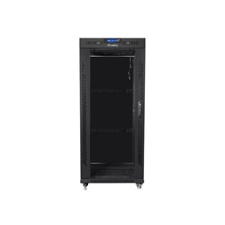 Lanberg FF01-8027-12BL 19" 27U SZÉL:800mm MÉLY:1000mm MAG:1431mm lapraszerelt LCD üvegajtós fekete rack szekrény