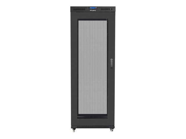 Lanberg FF01-8027-23BL 19" 27U SZÉL:800mm MÉLY:1000mm MAG:1438mm lapraszerelt LCD hálós fémajtós fekete rack szekrény