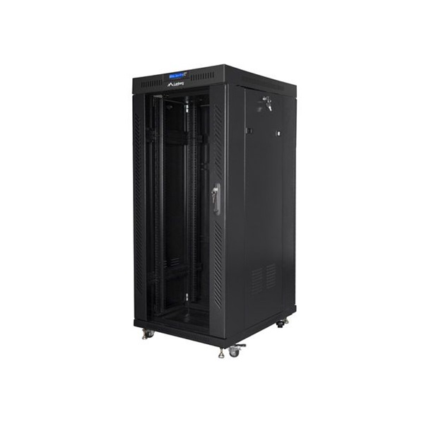 Lanberg FF01-8037-12BL 19" 37U SZÉL:800mm MÉLY:1000mm MAG:1883mm lapraszerelt LCD üvegajtós fekete rack szekrény