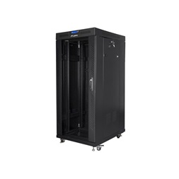 Lanberg FF01-8037-12BL 19" 37U SZÉL:800mm MÉLY:1000mm MAG:1883mm lapraszerelt LCD üvegajtós fekete rack szekrény