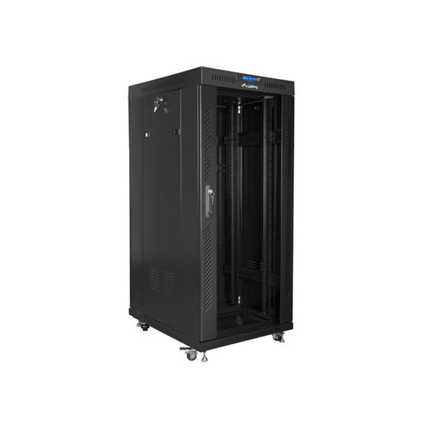Lanberg FF01-8037-12BL 19" 37U SZÉL:800mm MÉLY:1000mm MAG:1883mm lapraszerelt LCD üvegajtós fekete rack szekrény