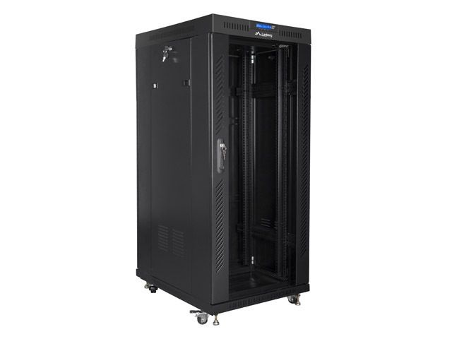 Lanberg FF01-8037-12BL 19" 37U SZÉL:800mm MÉLY:1000mm MAG:1883mm lapraszerelt LCD üvegajtós fekete rack szekrény