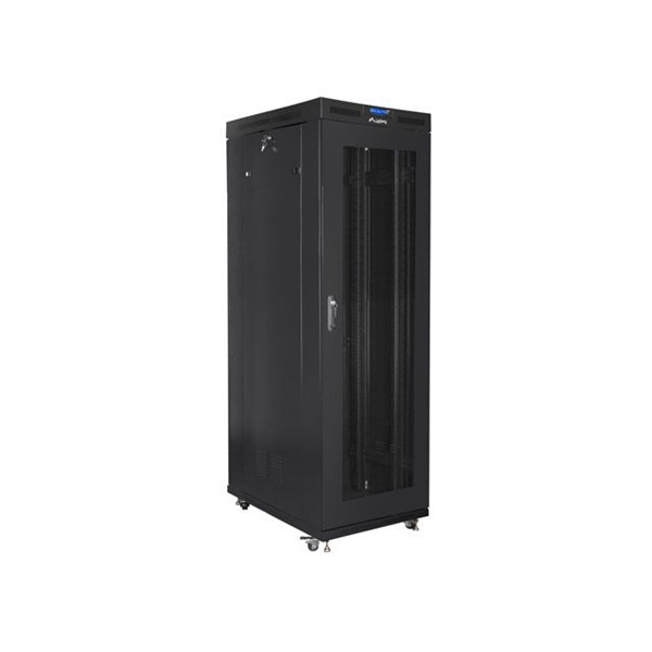 Lanberg FF01-8037-23BL 19" 37U SZÉL:800mm MÉLY:1000mm MAG:1876mm lapraszerelt LCD hálós fémajtós fekete rack szekrény