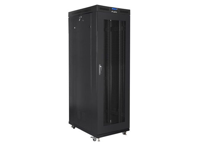 Lanberg FF01-8037-23BL 19" 37U SZÉL:800mm MÉLY:1000mm MAG:1876mm lapraszerelt LCD hálós fémajtós fekete rack szekrény
