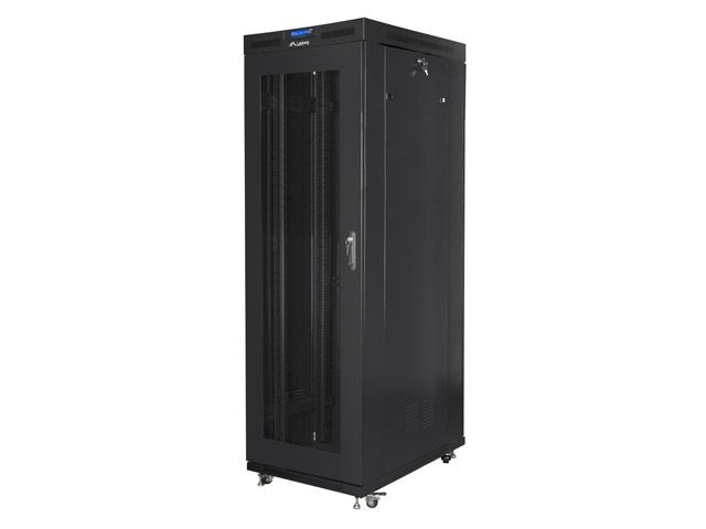 Lanberg FF01-8037-23BL 19" 37U SZÉL:800mm MÉLY:1000mm MAG:1876mm lapraszerelt LCD hálós fémajtós fekete rack szekrény