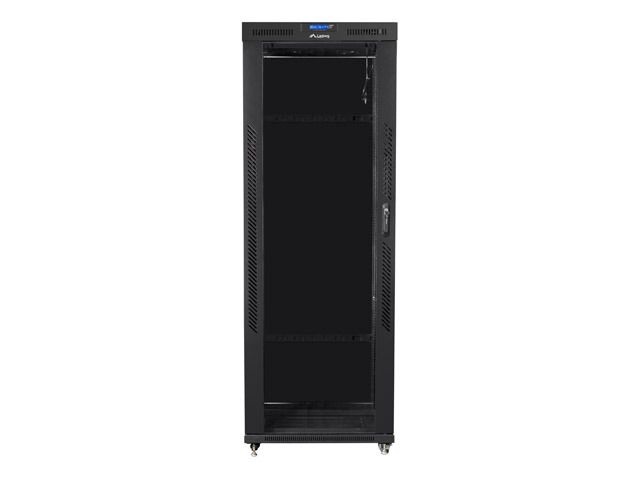 Lanberg FF01-8042-12BL 19" 42U SZÉL:800mm MÉLY:1000mm MAG:2097mm lapraszerelt LCD üvegajtós fekete rack szekrény