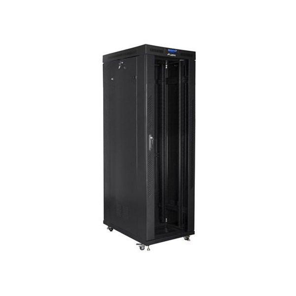 Lanberg FF01-8042-12BL 19" 42U SZÉL:800mm MÉLY:1000mm MAG:2097mm lapraszerelt LCD üvegajtós fekete rack szekrény