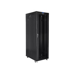Lanberg FF01-8042-12BL 19" 42U SZÉL:800mm MÉLY:1000mm MAG:2097mm lapraszerelt LCD üvegajtós fekete rack szekrény