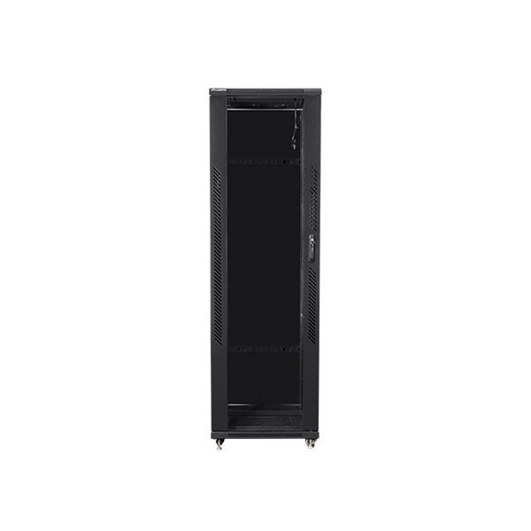 Lanberg FF01-8042-12B 19" 42U SZÉL:800mm MÉLY:1000mm MAG:2047mm lapraszerelt üvegajtós fekete rack szekrény