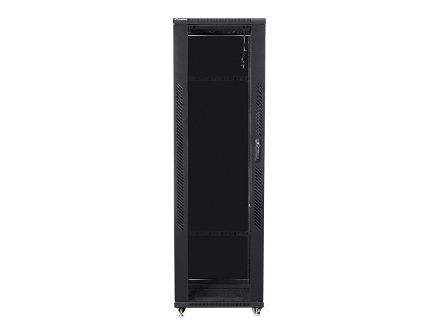 Lanberg FF01-8042-12B 19" 42U SZÉL:800mm MÉLY:1000mm MAG:2047mm lapraszerelt üvegajtós fekete rack szekrény